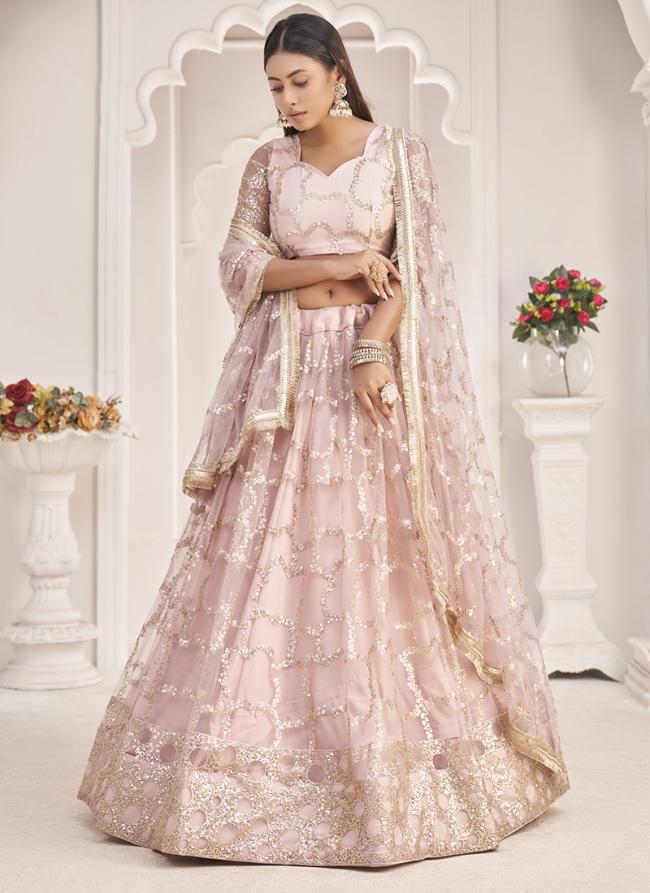 Butterfly Net Onion Pink Wedding Wear Embroidery Work Lehenga Choli